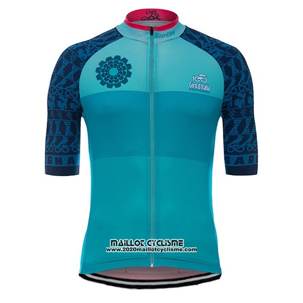 2017 Maillot Ciclismo Giro D'italie Sardegna Bleu Clair Manches Courtes et Cuissard